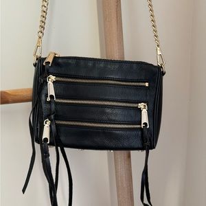 Rebecca Minkoff Small 4 Zip Black Pebbled Leather Cross Body Shoulder Bag